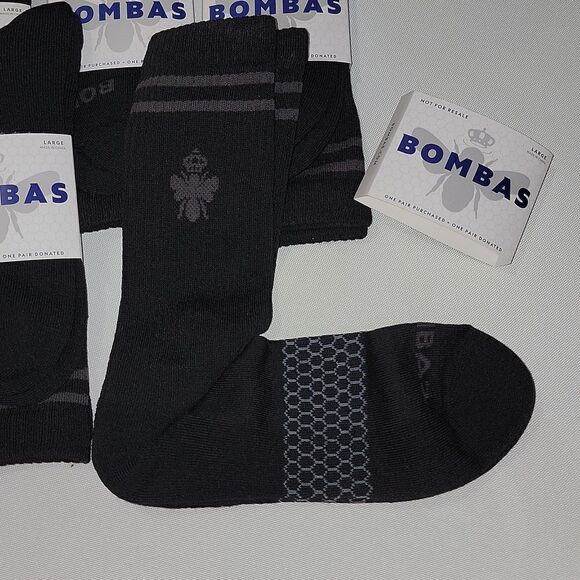 Bombas Men's Large 9.5-13 US Men Black Calf Socks Bee Lot of 5 Pair - Picture 4 of 6